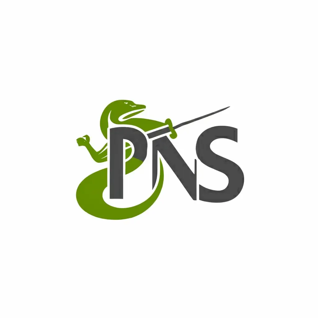 a logo design,with the text "PNS", main symbol:Lizard with a katana,Moderate,be used in Entertainment industry,clear background