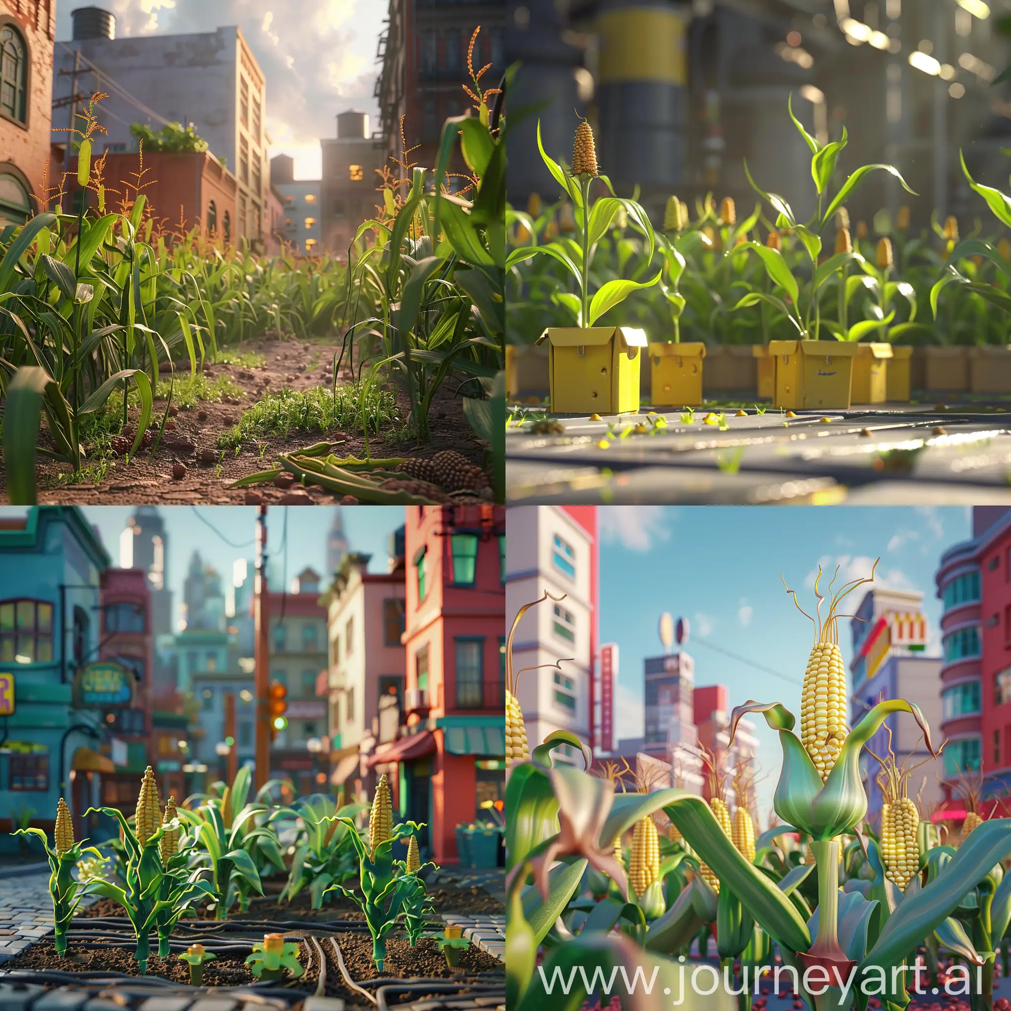 There's a lot of corn growing in the city :: 3D animation