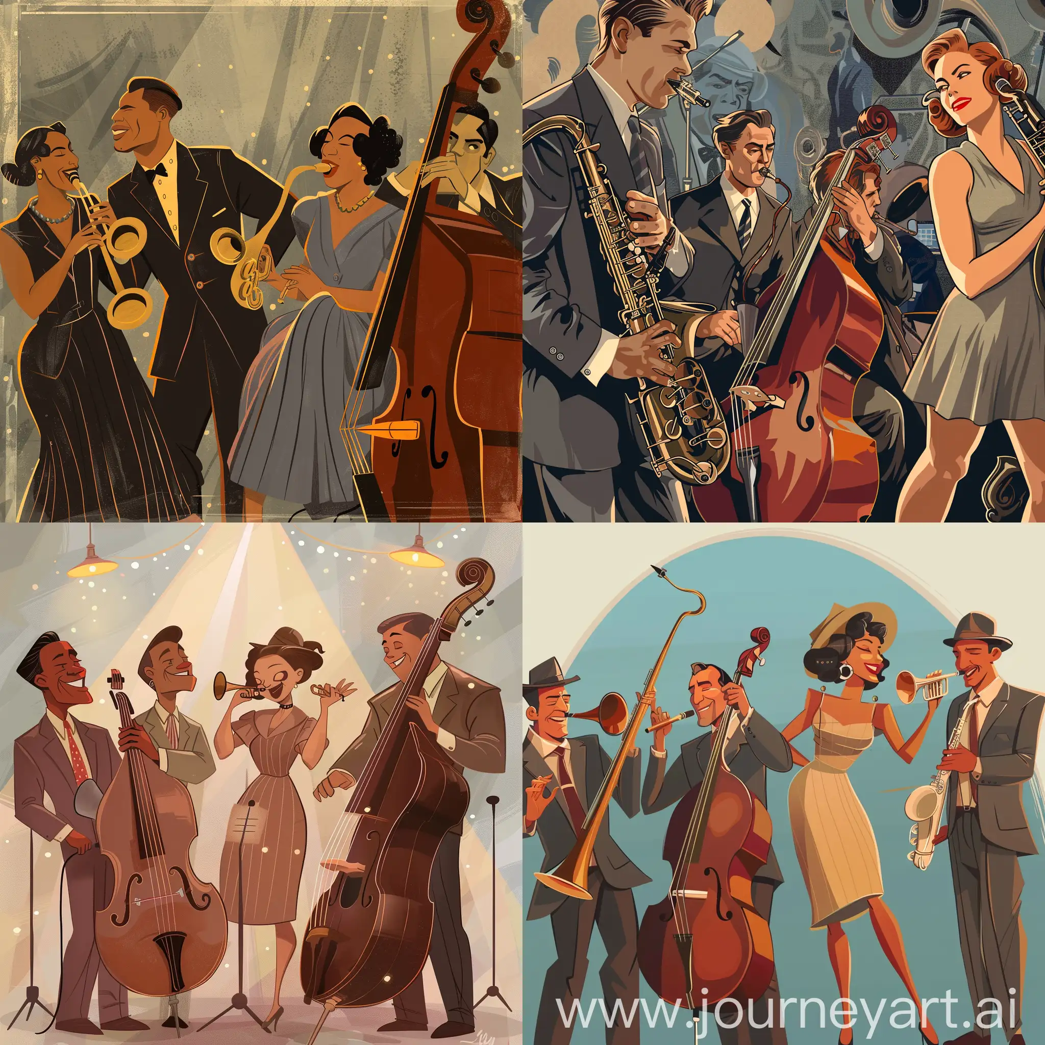 Lilliepad97 style illustration of a 1940s jazz band
