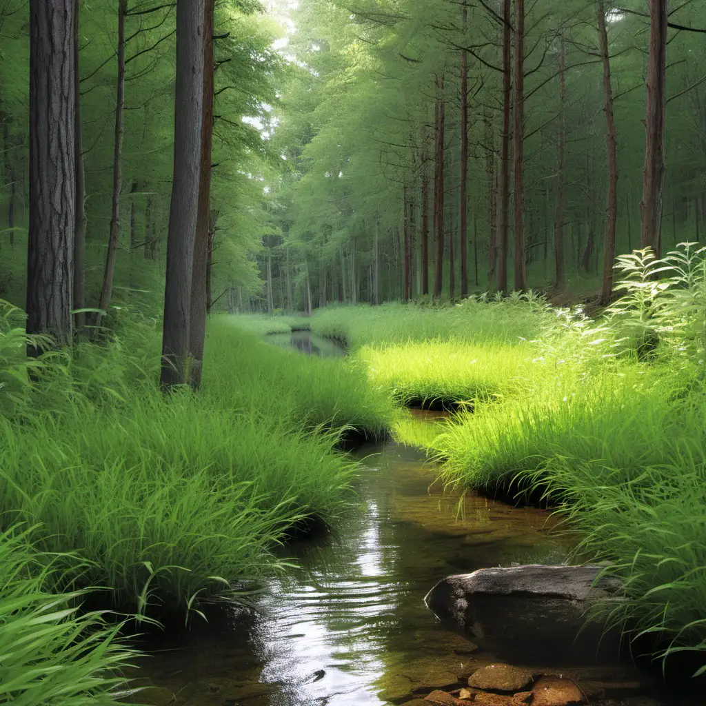 Tranquil Summer Forest with Babbling Brook