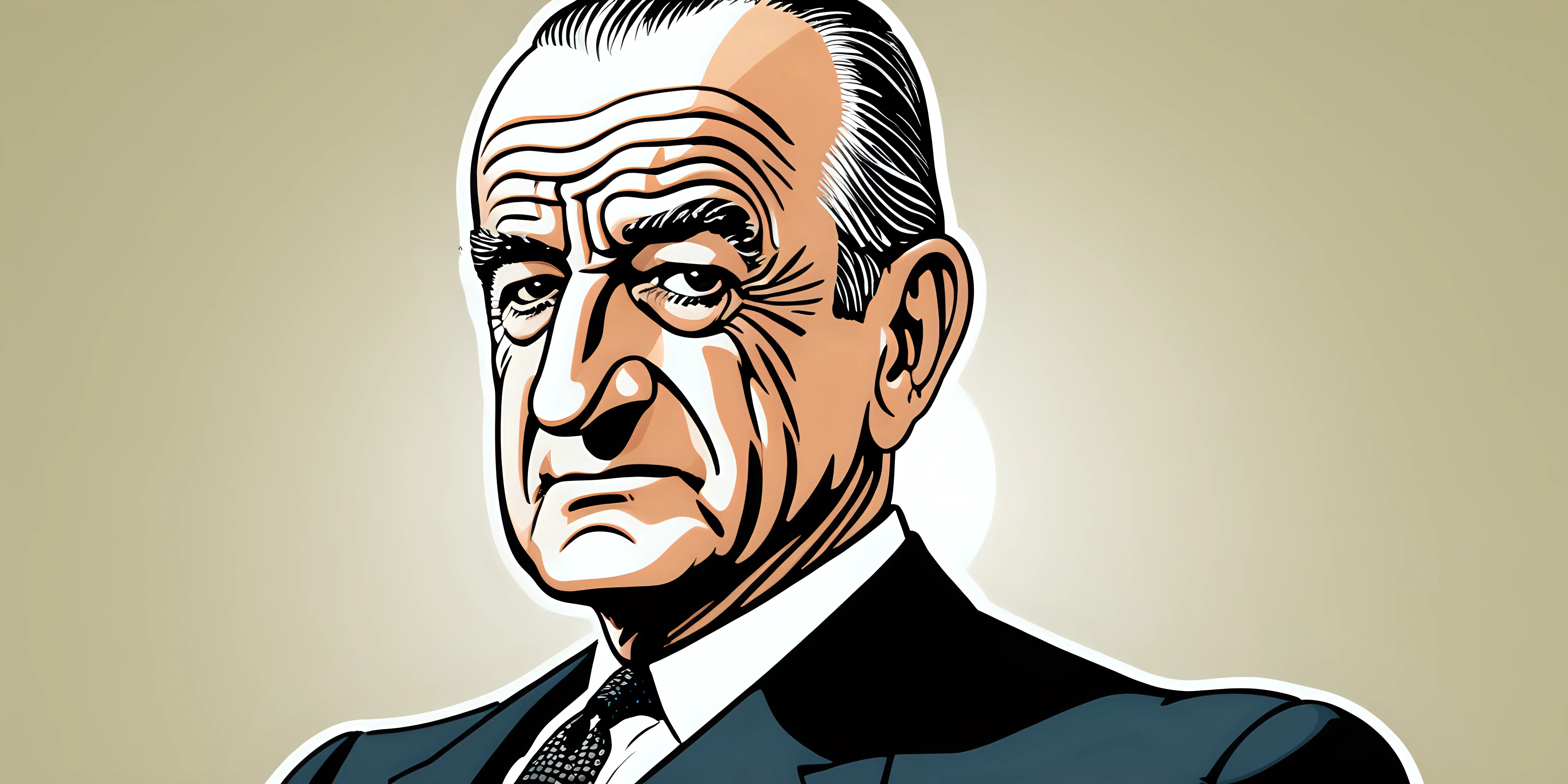 Cartoon Illustration of Lyndon B Johnson on a Vibrant Background
