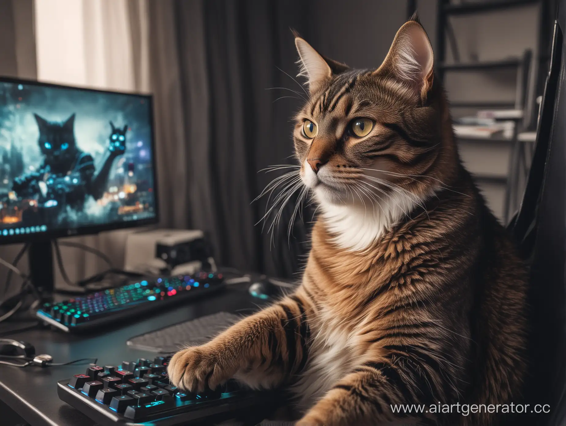 Cat-Relaxing-on-Gamer-Chair-with-PC-Tower