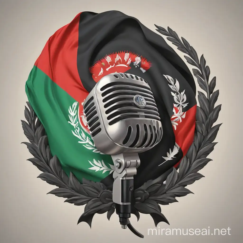 Rap music logo with Afghanistan flag and microphone inside