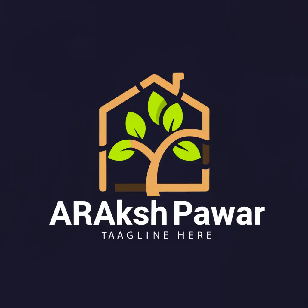a logo design,with the text "AR.AKASH PAWAR", main symbol:TREE AND HOUSE,Moderate,be used in Real Estate industry,clear background