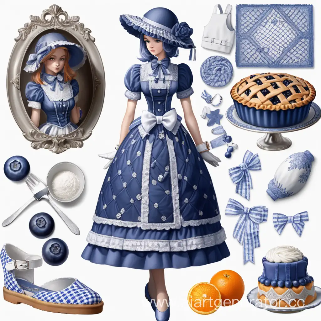 Mature-Woman-in-Blueberry-PieInspired-Dress-with-Lattice-Hat