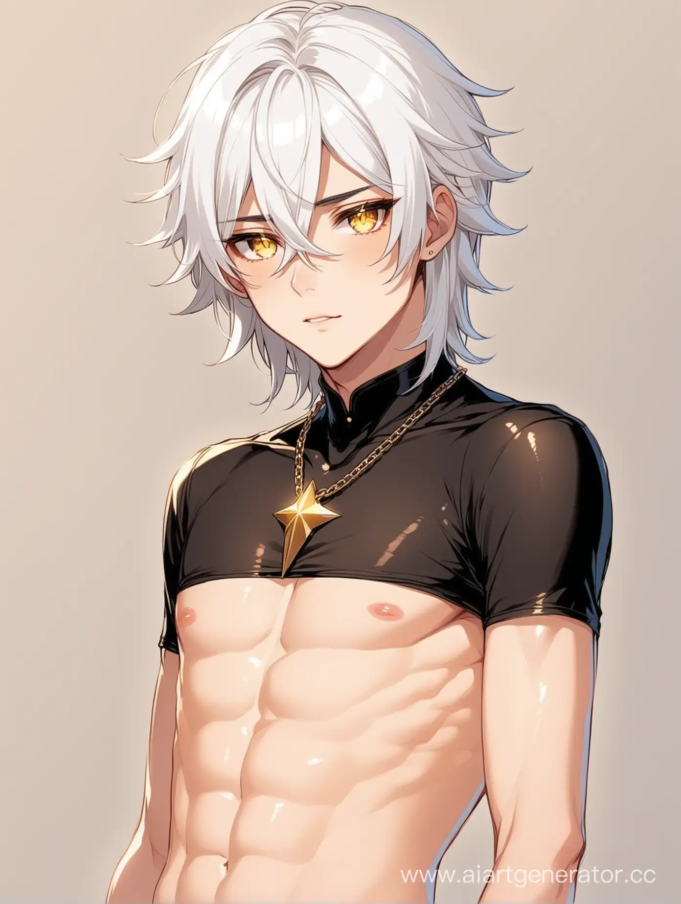 Male. Sexy femboy, white hair, golden eyes. 