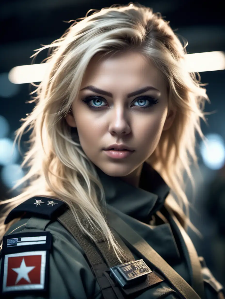 Attractive Nordic Woman in Futuristic Military Uniform