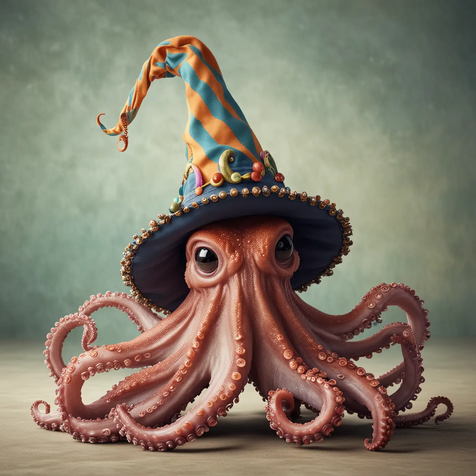 Playful Octopus Wearing a Colorful Jester Hat