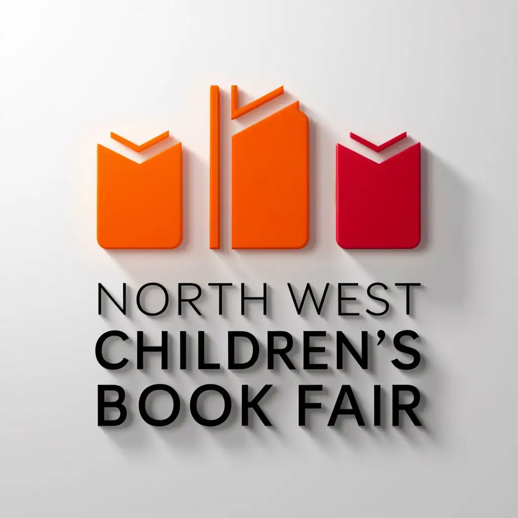 North West Childrens Book Fair Logo Minimalistic Design in Orange Red and Grey on a White Background