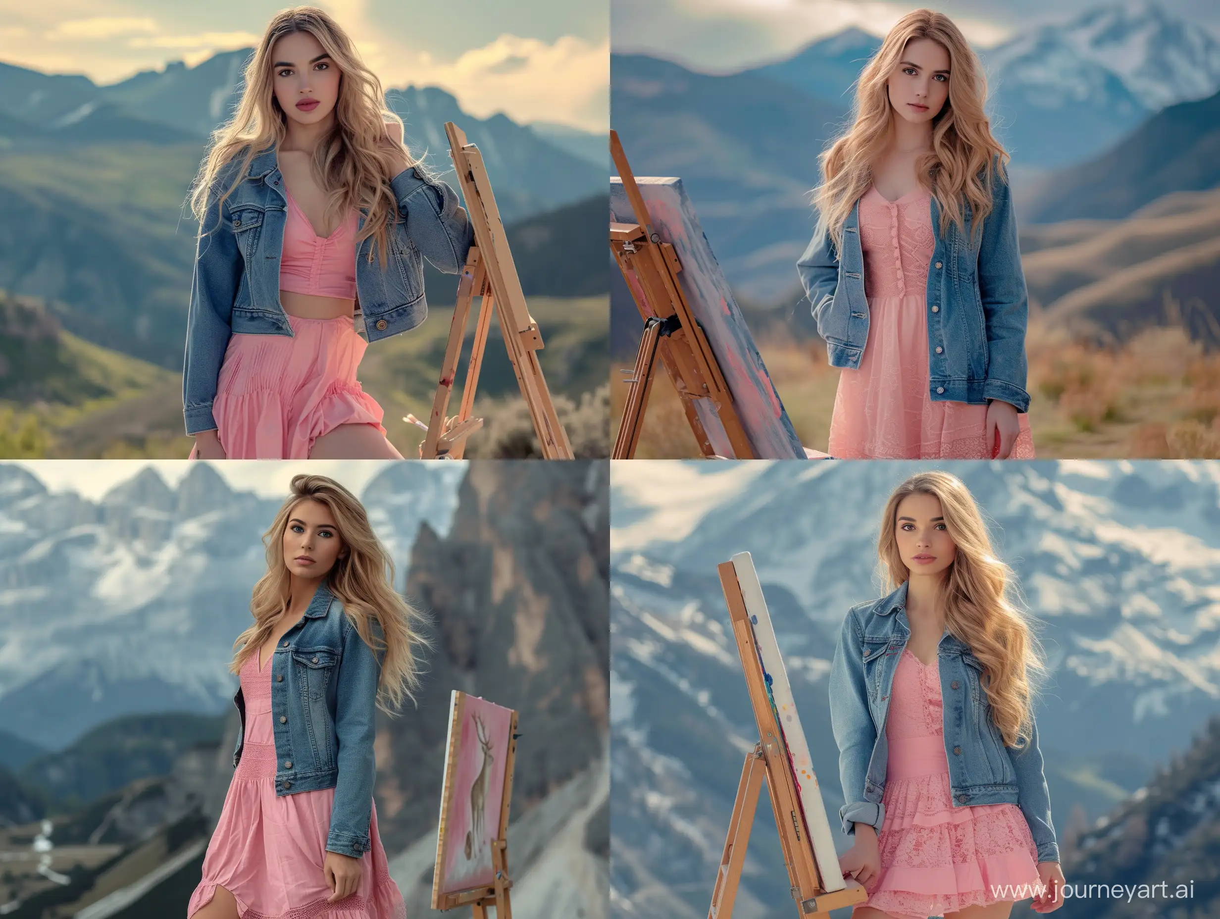 Elegant-35YearOld-Female-Artist-in-Pink-Dress-Cinematic-Mountain-Photo-Shoot