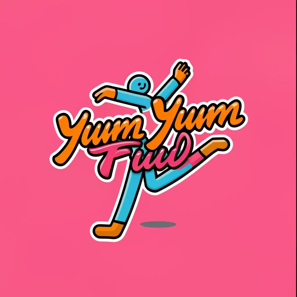 a logo design,with the text "TASTY YUM YUM FUD", main symbol:dancing person,complex,clear background