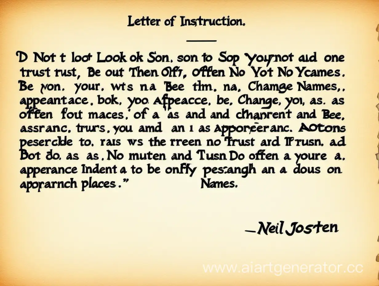 Письмо наставление матери для сына Нила джостена "не оглядываться, не останавливаться, никому не доверять. быть кем угодно, только не собой, менять имена, внешность и места как можно чаще"