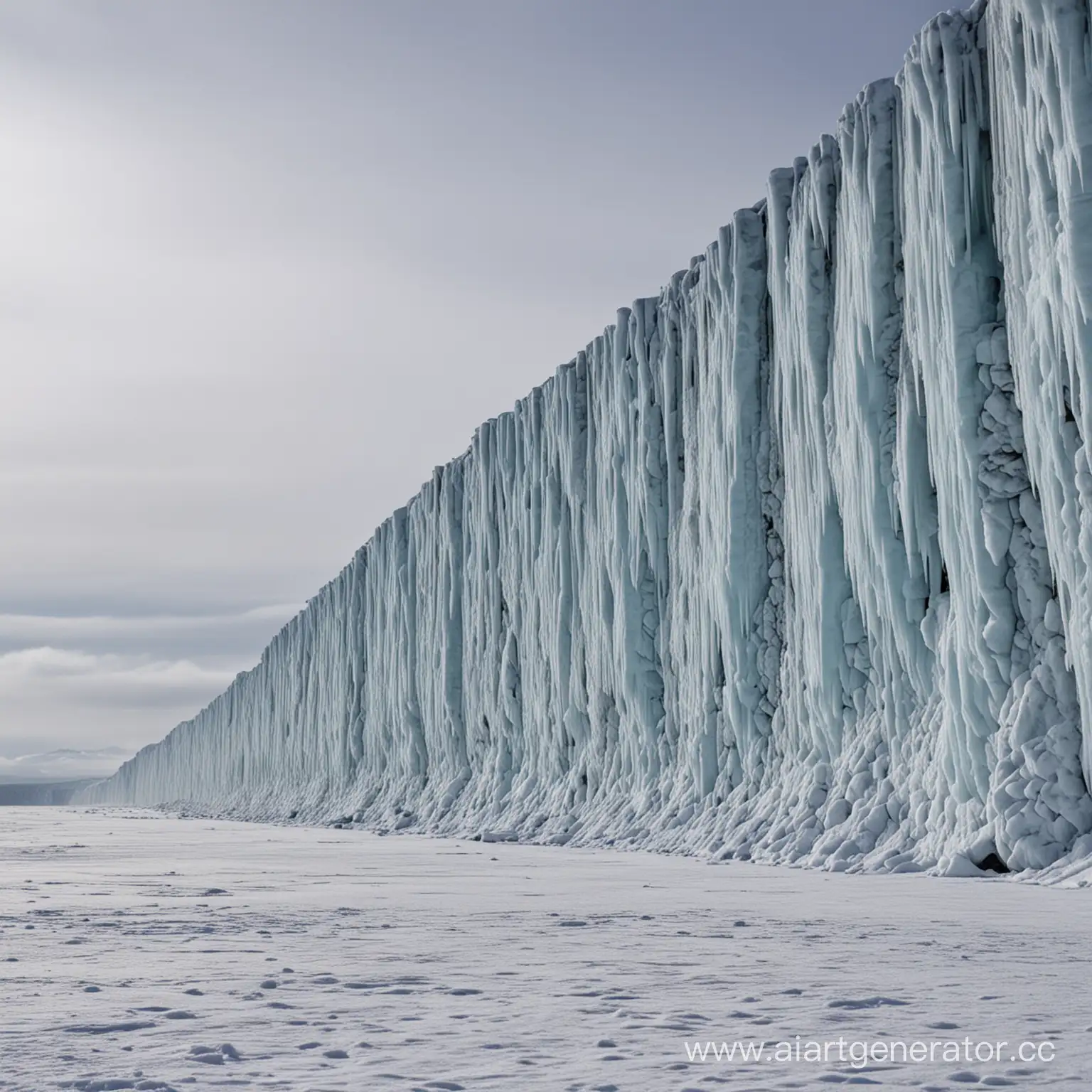 Огромная ледяная стена на фоне снежных просторов
