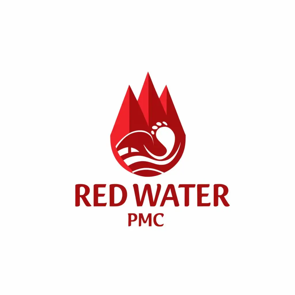 a logo design,with the text "Red water PMC", main symbol:red water flowing under a white bear paw,Moderate,clear background