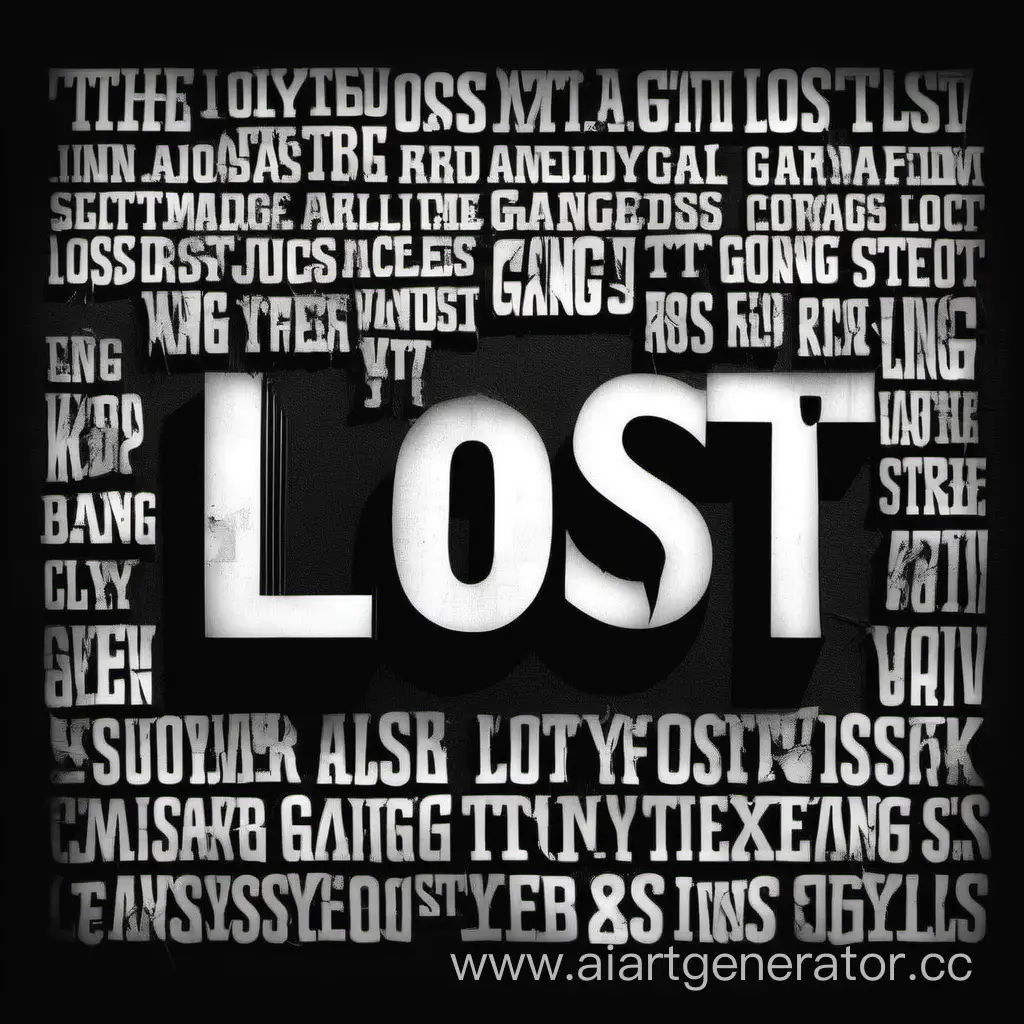 Текст "LOST" белыми буквы, на черным фоне в стиле банды