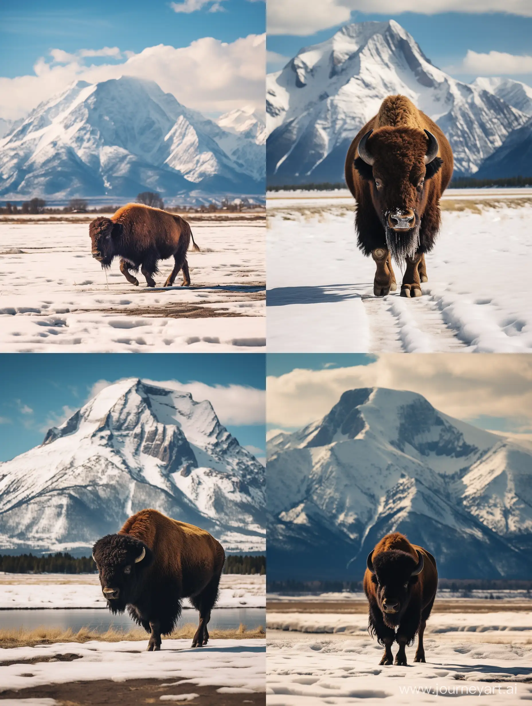 Majestic-SnowWalking-Bison-Amidst-Mountain-Scenery