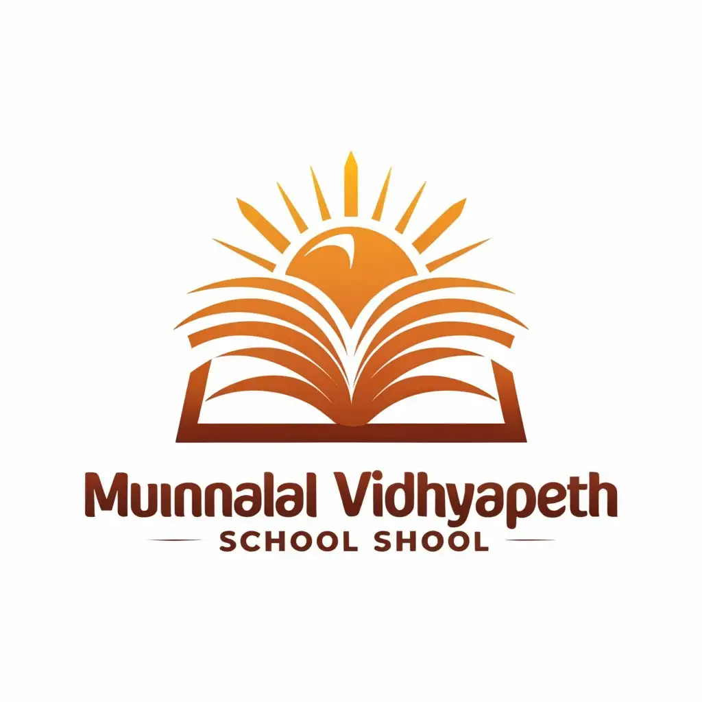 a logo design,with the text "MUNNALAL VIDHYAPEETH SCHOOL", main symbol:A BOOK WITH  RISING SUN,Moderate,clear background