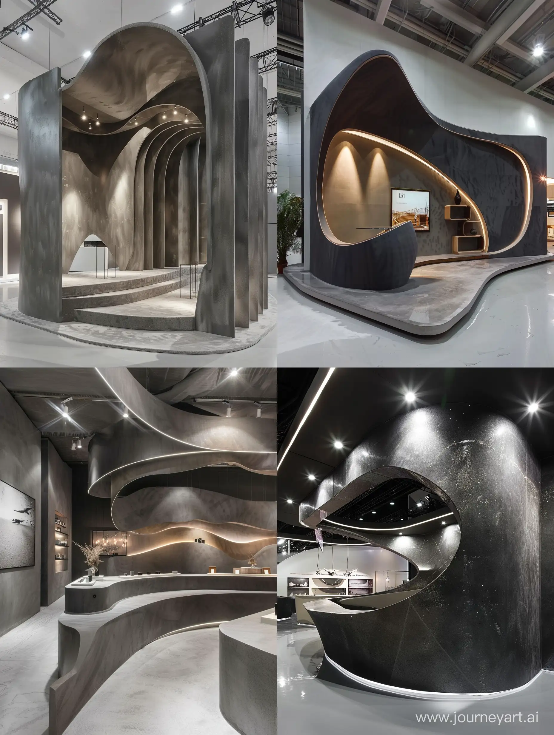 Luxurious-Booth-Design-with-Elegant-Curved-Shapes-in-Sophisticated-Grey-Palette