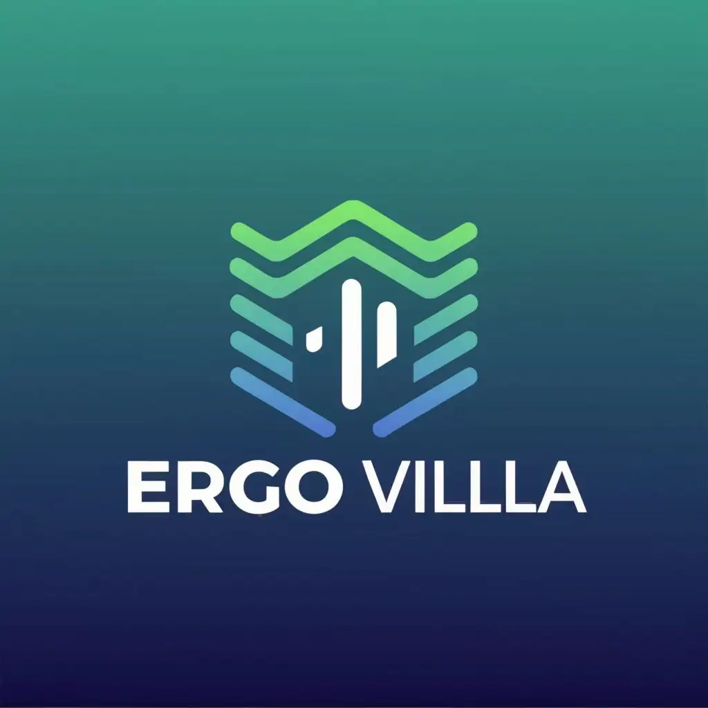 logo, modern house in center of colorful green blue gradient pattern, with the text "ERGO Villa", typography, be used in Sports Fitness industry
