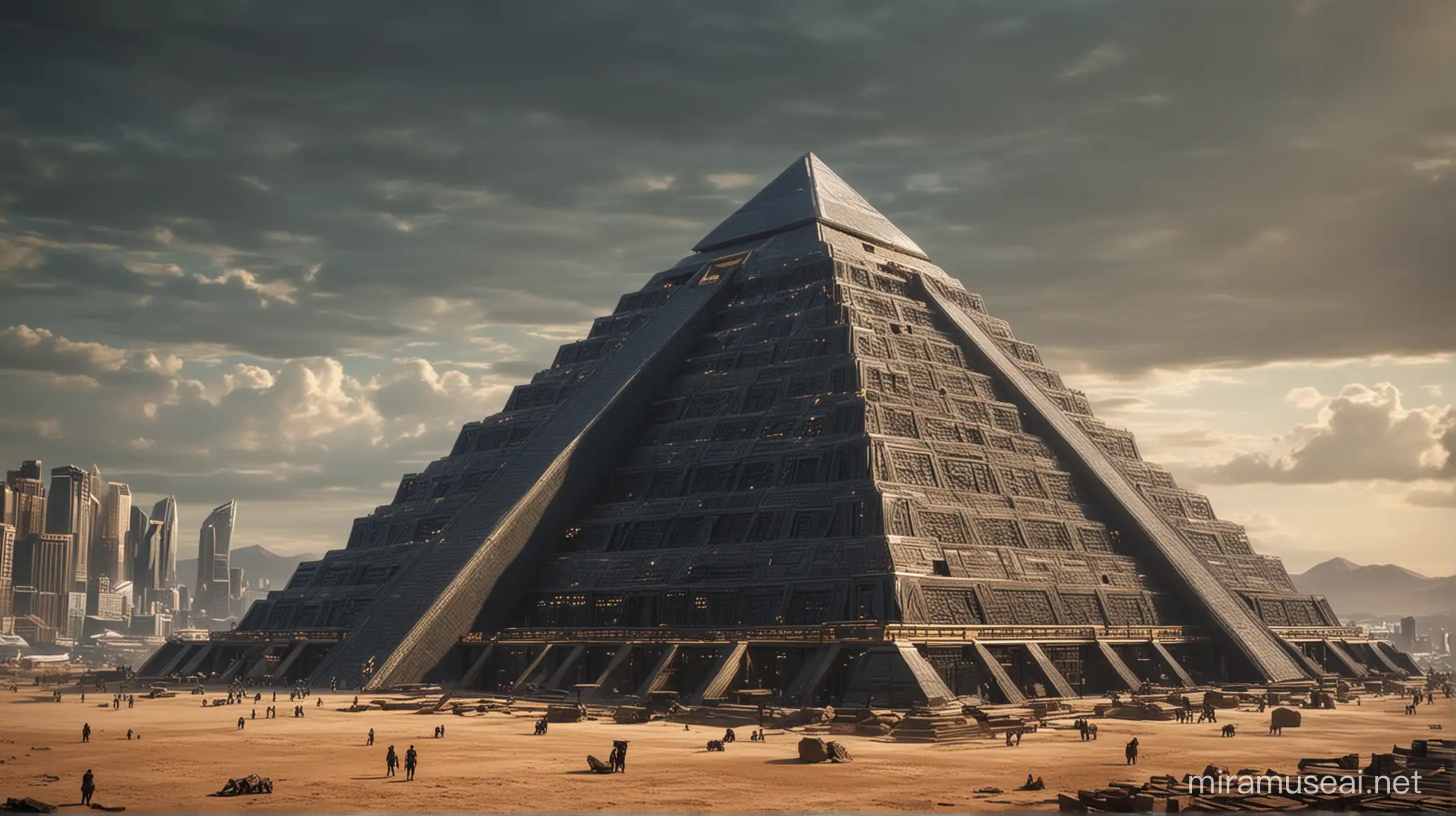 create a building similar like a pyramid. thee reference is from city in wakanda forever movie (black panther)