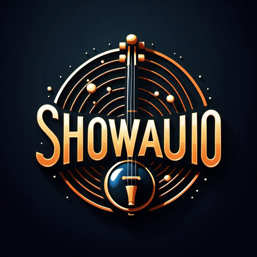 logo for , SHOWAUDiO , with musical instrument,

