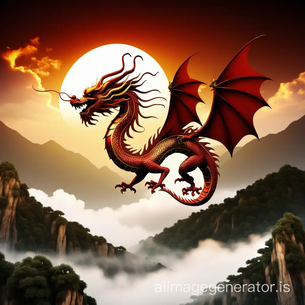 Chinese dragon, scene is flying dragon sunrise