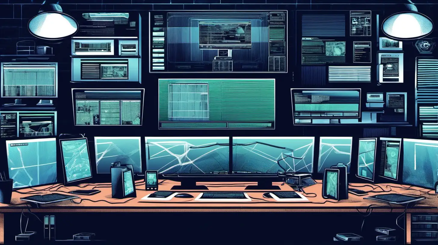 Futuristic Hackers Lair with Multiscreen Setup