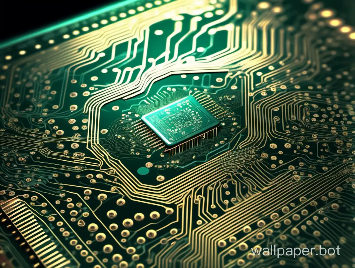A close-up view of a digital circuit board, with intricate patterns and flowing energy creating a mesmerizing abstract design.