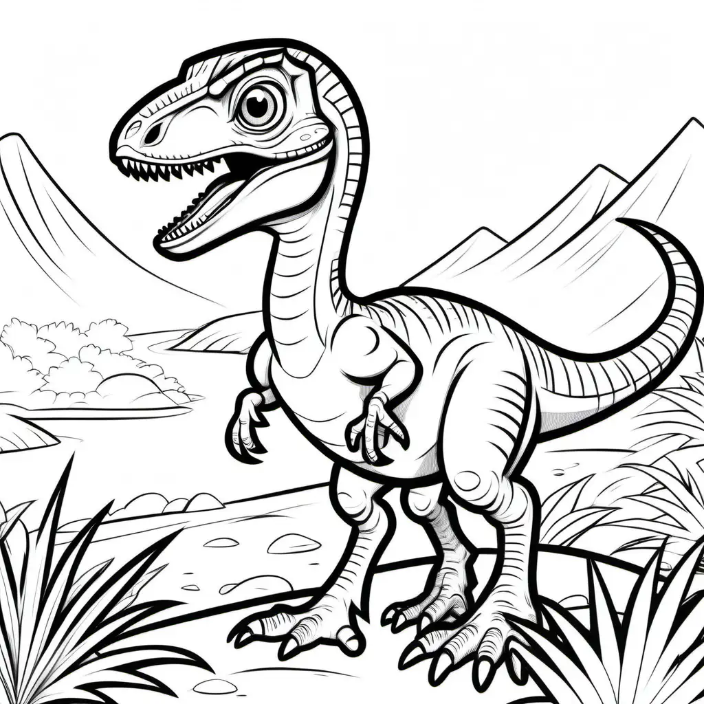 colouring page for kids , colouring page for kids , small size Velociraptor,
cartoon style , thick lines , low detail , no shading --r 911,