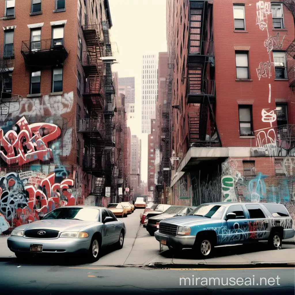 Vibrant Urban Scene Graffiti Music and Flashy Cars in 2000s New York