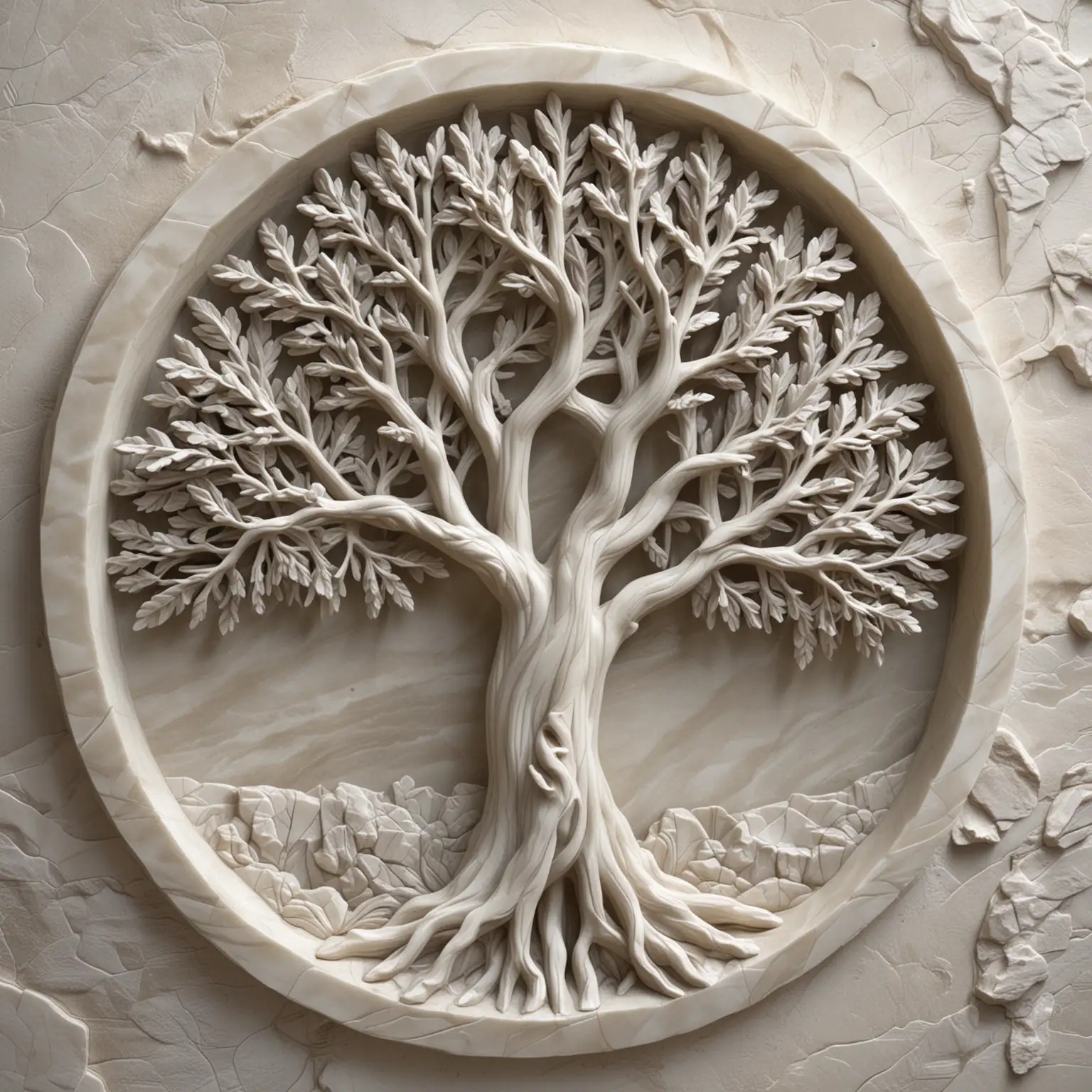 Translucent Alabaster Olive Tree Sculpture in 3D Relief