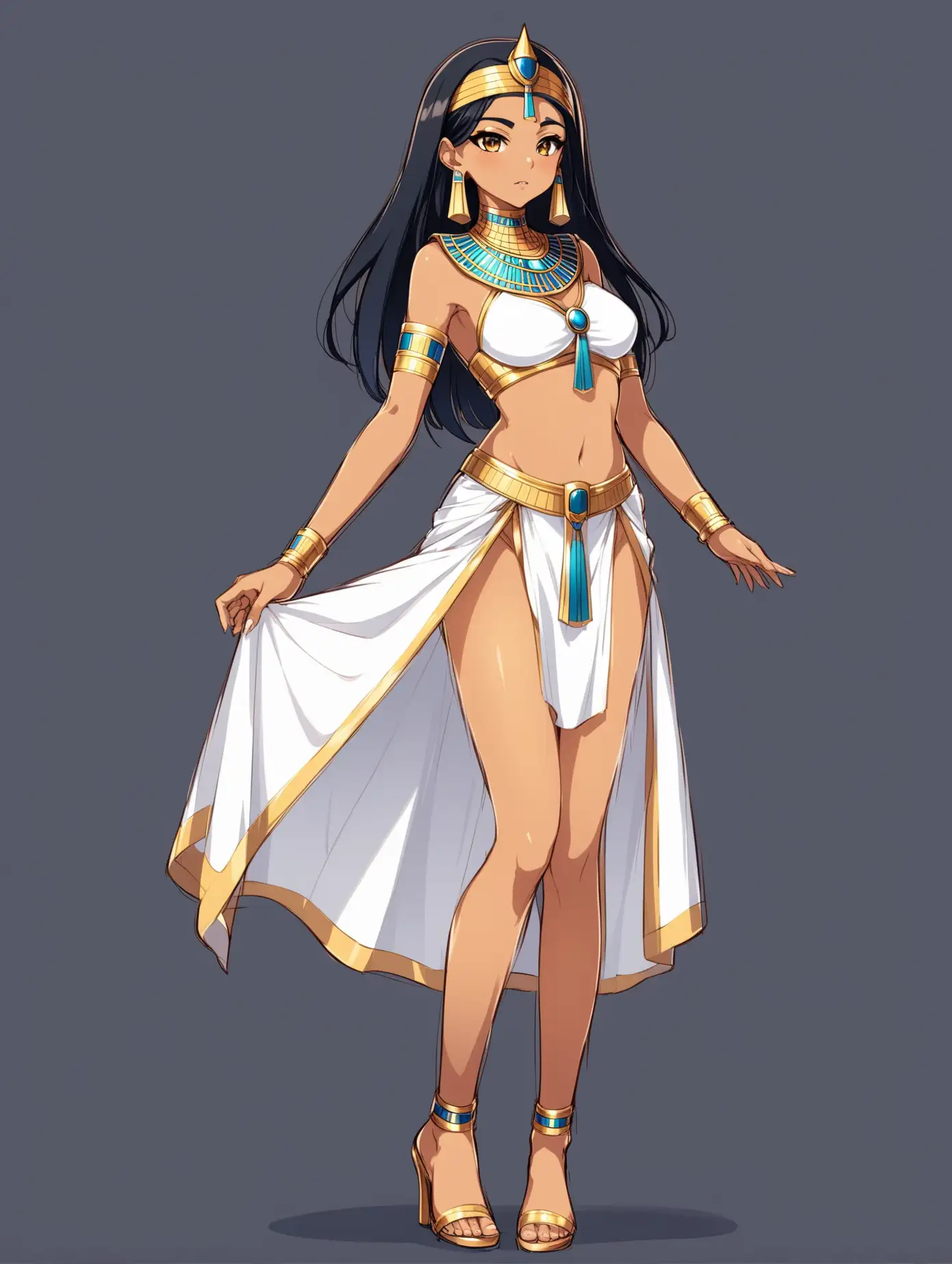 Anime queen egyptian girl, full body, 2 poses