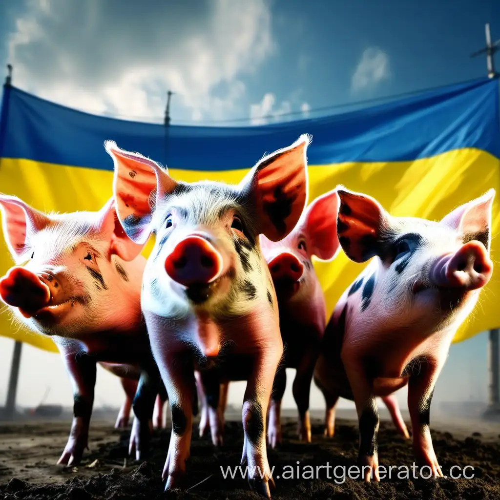 Свиньи на фоне флага Украины