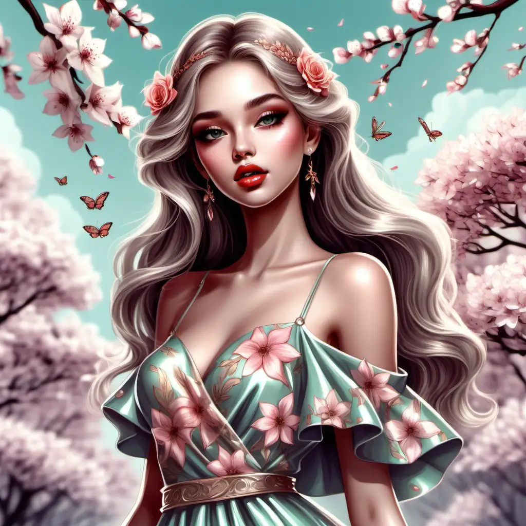 Glamorous Spring Dress Fashion Illustration of a Beautiful Girl with HD Details