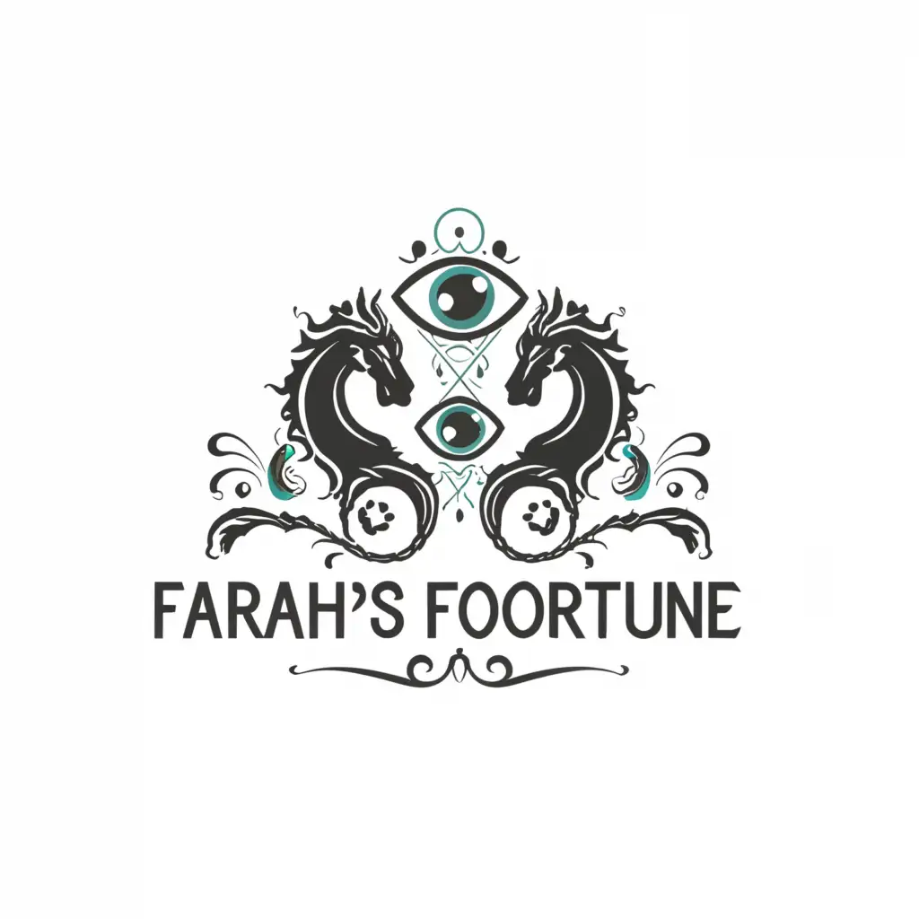 a logo design,with the text 'Farah's Fortune', main symbol:Sea horses, Evil eye,Moderate,be used in Entertainment industry,clear background