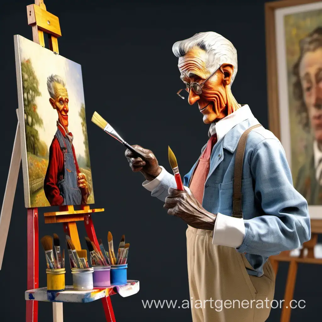 AI Model: AIVision an anthropomorphic paint brush is standing holding a paintbrush up to a painting of a paintbrush holding a paintbrush an artist's easel, highly detailed 4k colourful very cute Norman Rockwell