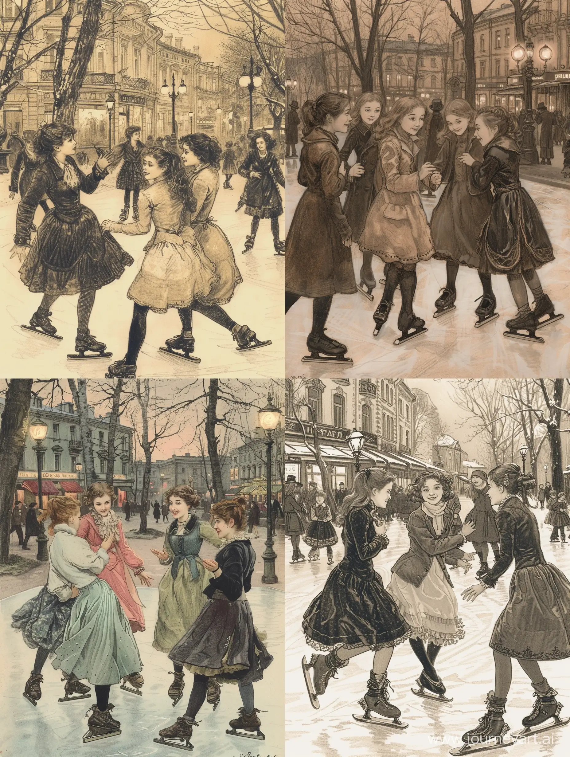 Fashionable-Girls-Skating-in-19th-Century-St-Petersburg-Park