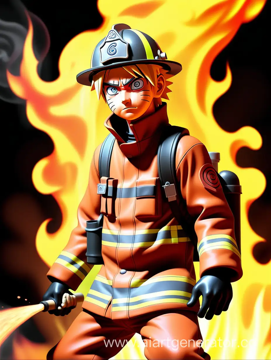 Наруто в костюме пожарного тушит пожар в стиле Дисней