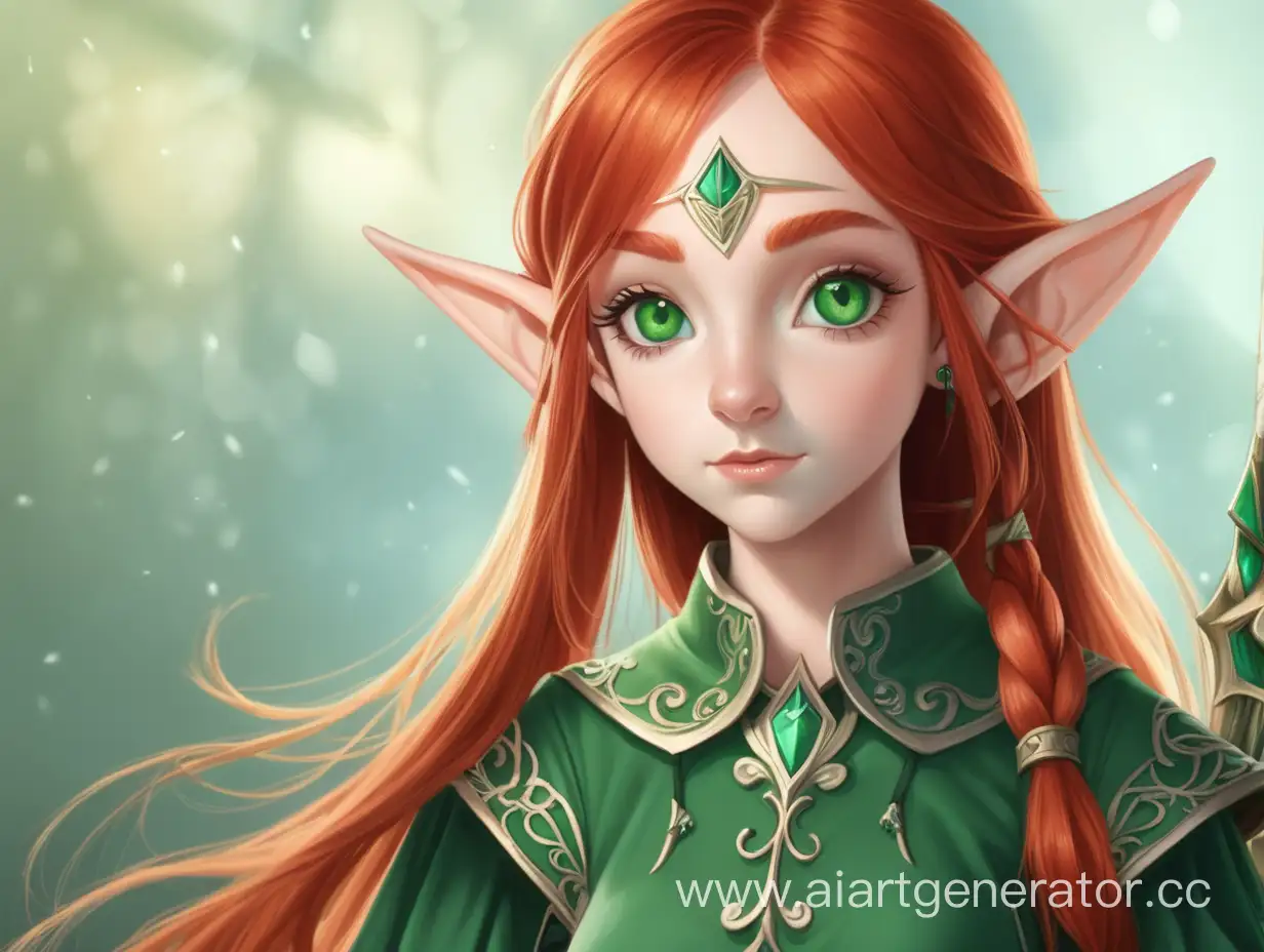 Девушка остральный эльф с рыжими волосами с зелёным цветом глаз