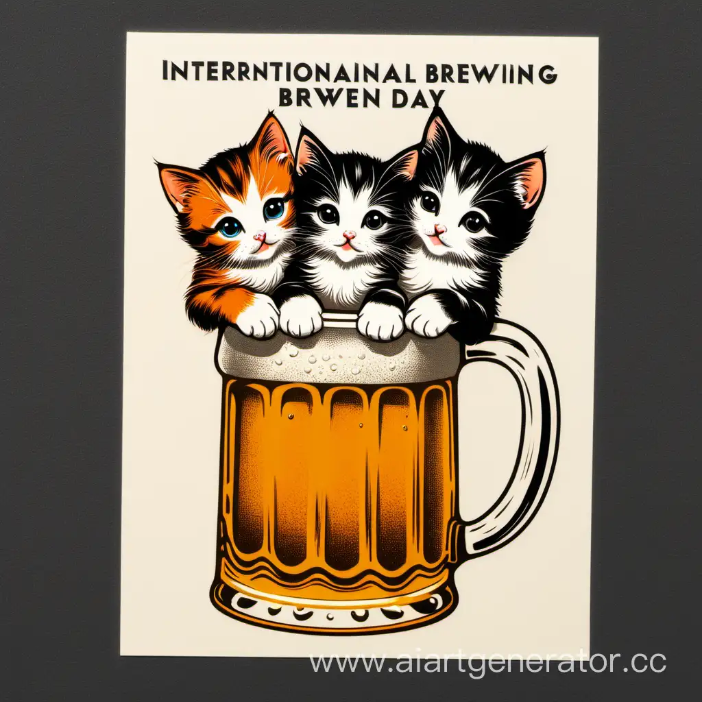 открытка с котятами в кружке пива и большой надписью с международным днём женского пивоварения 