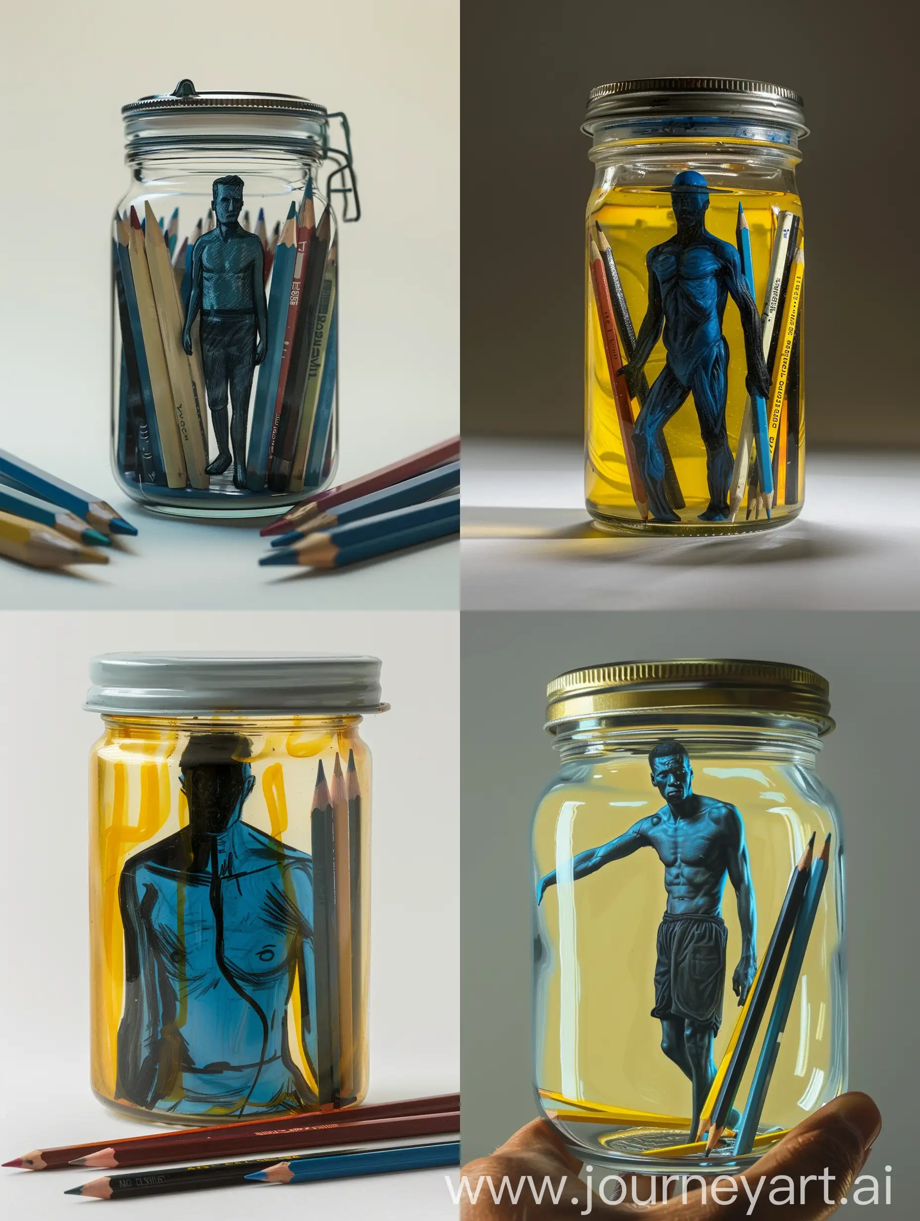 Blue-and-Black-Man-in-a-Jar-with-Pencils