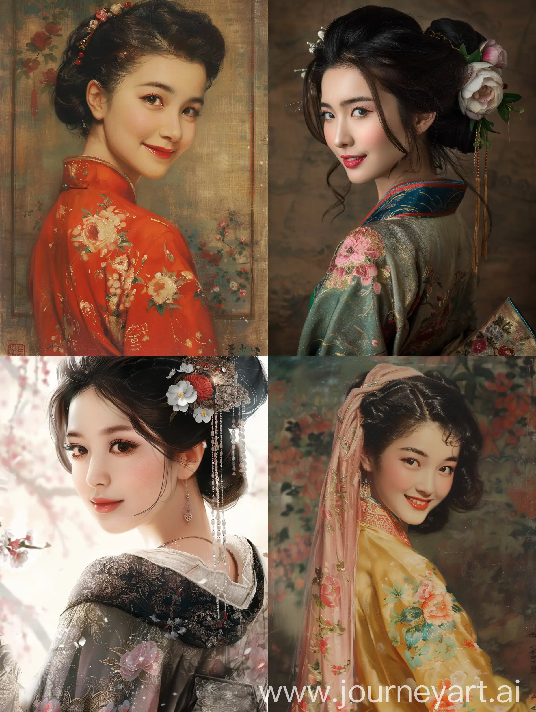 Smiling-Oriental-Beauty-Glancing-Back-in-Traditional-Attire