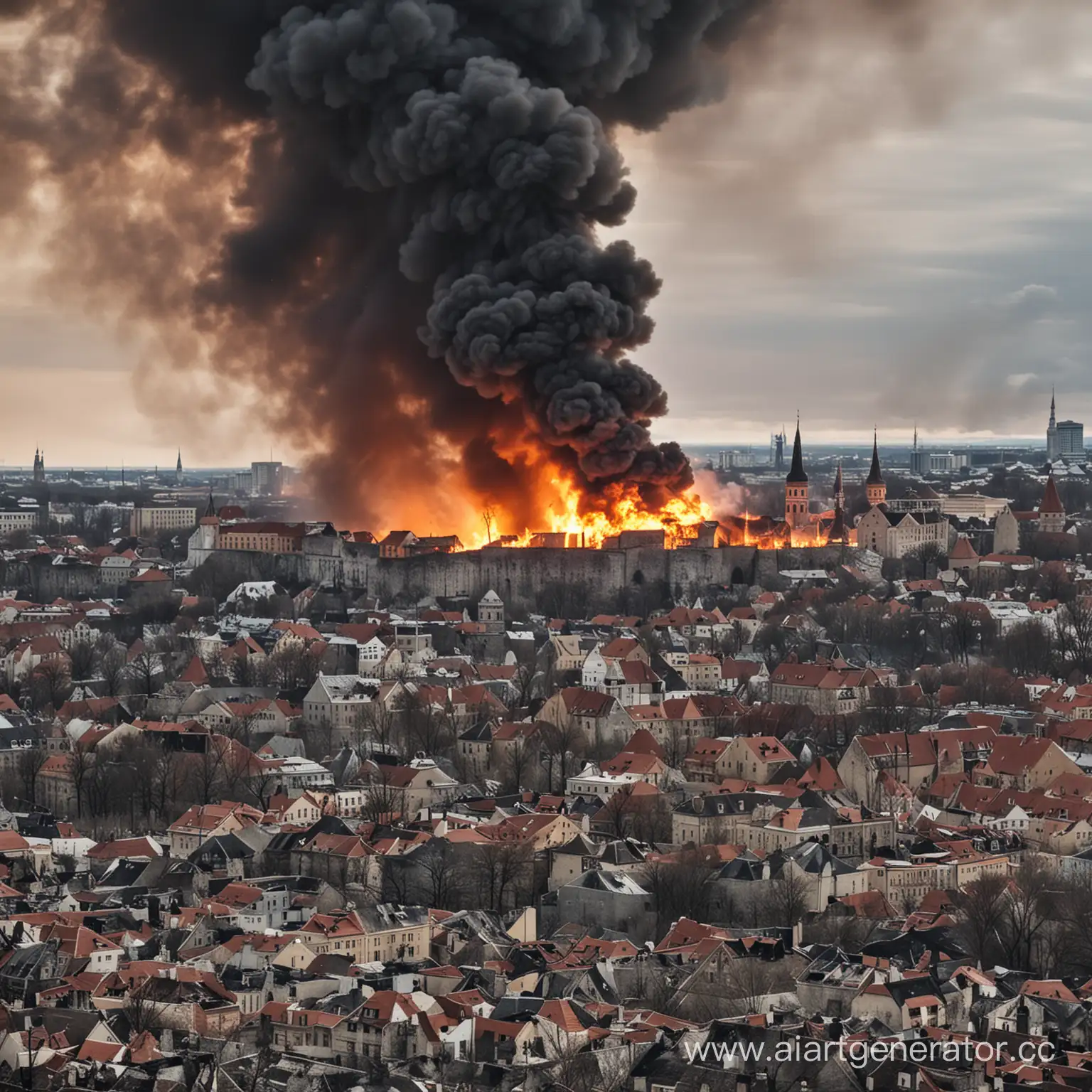 Эстония захвачена россией.Город Таллинн в огне и разрухе.