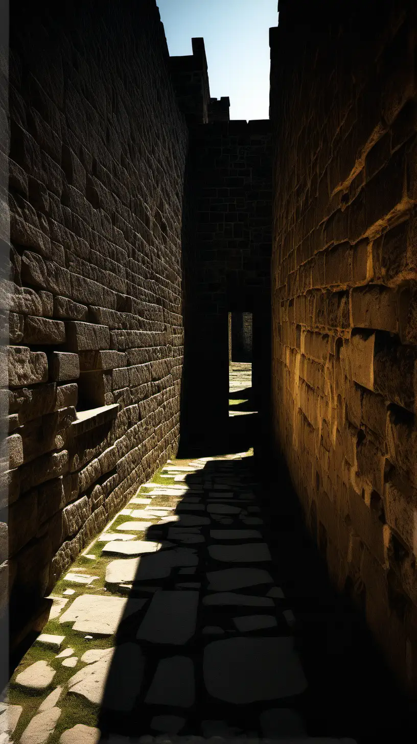 shadows dance across ancient stone walls