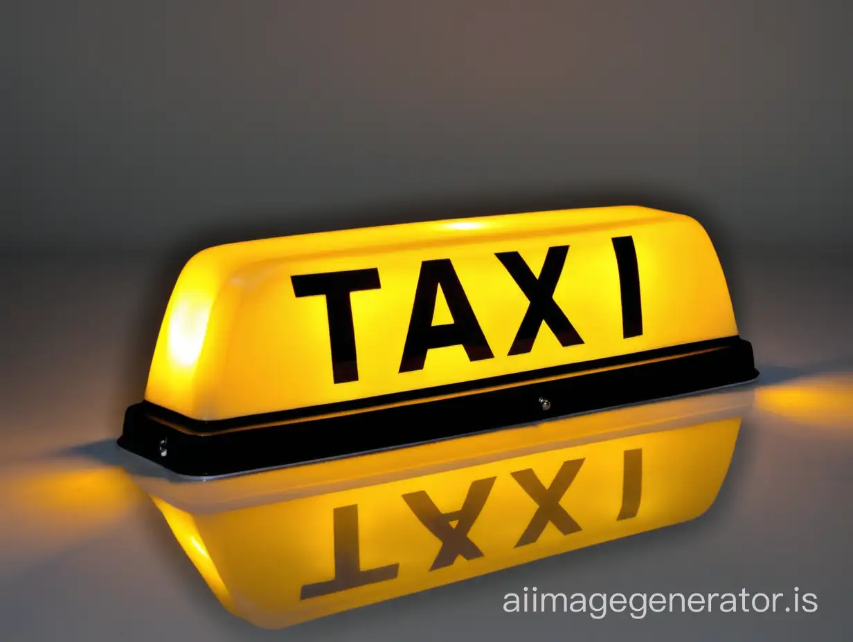 illuminated taxi sign that can be attached to the front windshield of taxis, with dimensions of 12 cm by 25 cm, a design that will increase visibility at night (attachable to the glass with suction cups). Draw the design standing on top of the taxi.
