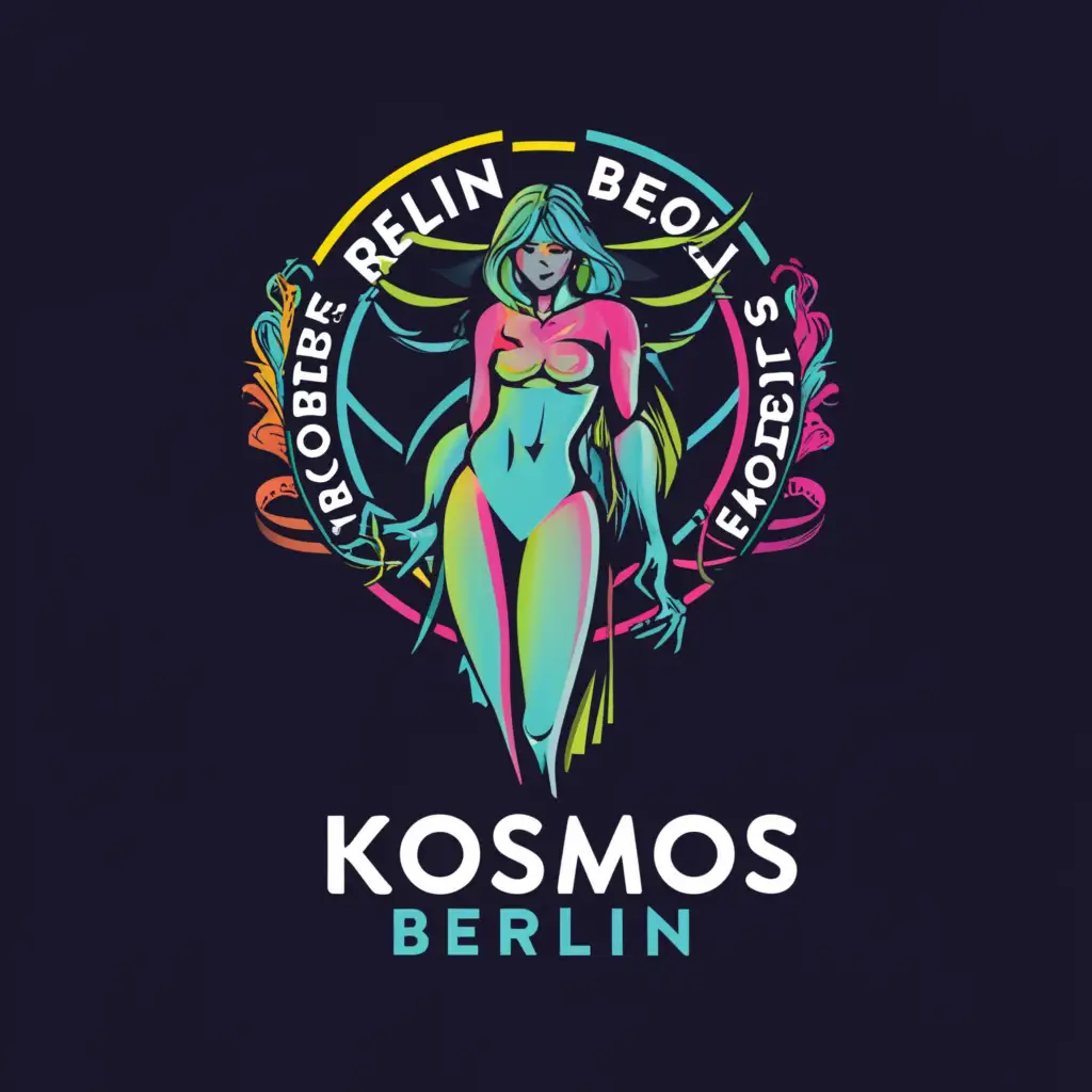 a logo design,with the text "kosmos berlin cool icy rich colorful nice the best upper east coast usw", main symbol:anime very sexy,Moderate,clear background