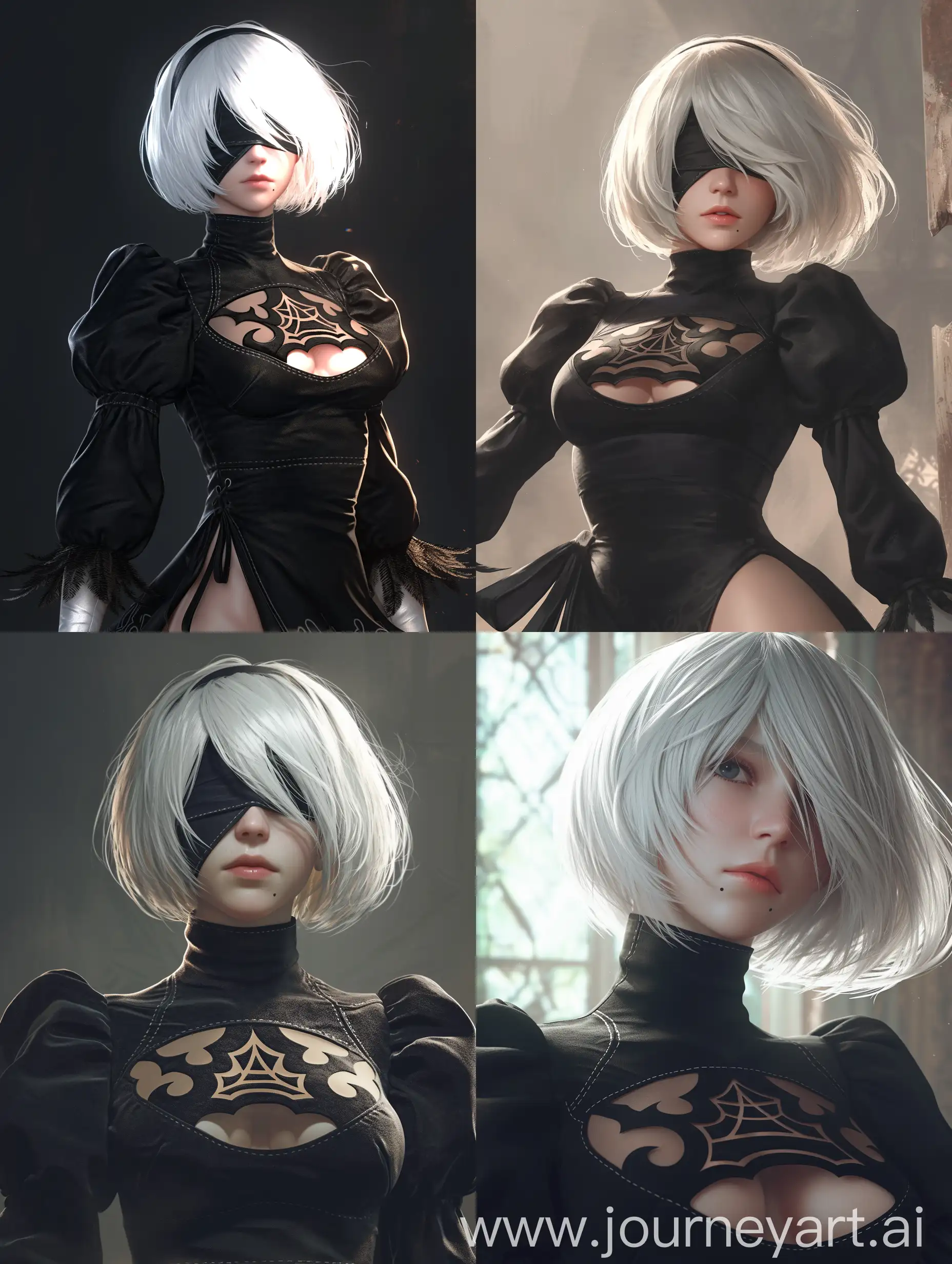 Ethereal-WhiteHaired-Woman-in-Black-Dress-Emulating-2B-from-Nier-Automata-in-Stunning-Composition