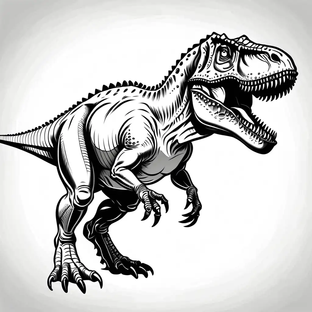 Tyrannosaurus Rex Black and White Coloring Book Drawing