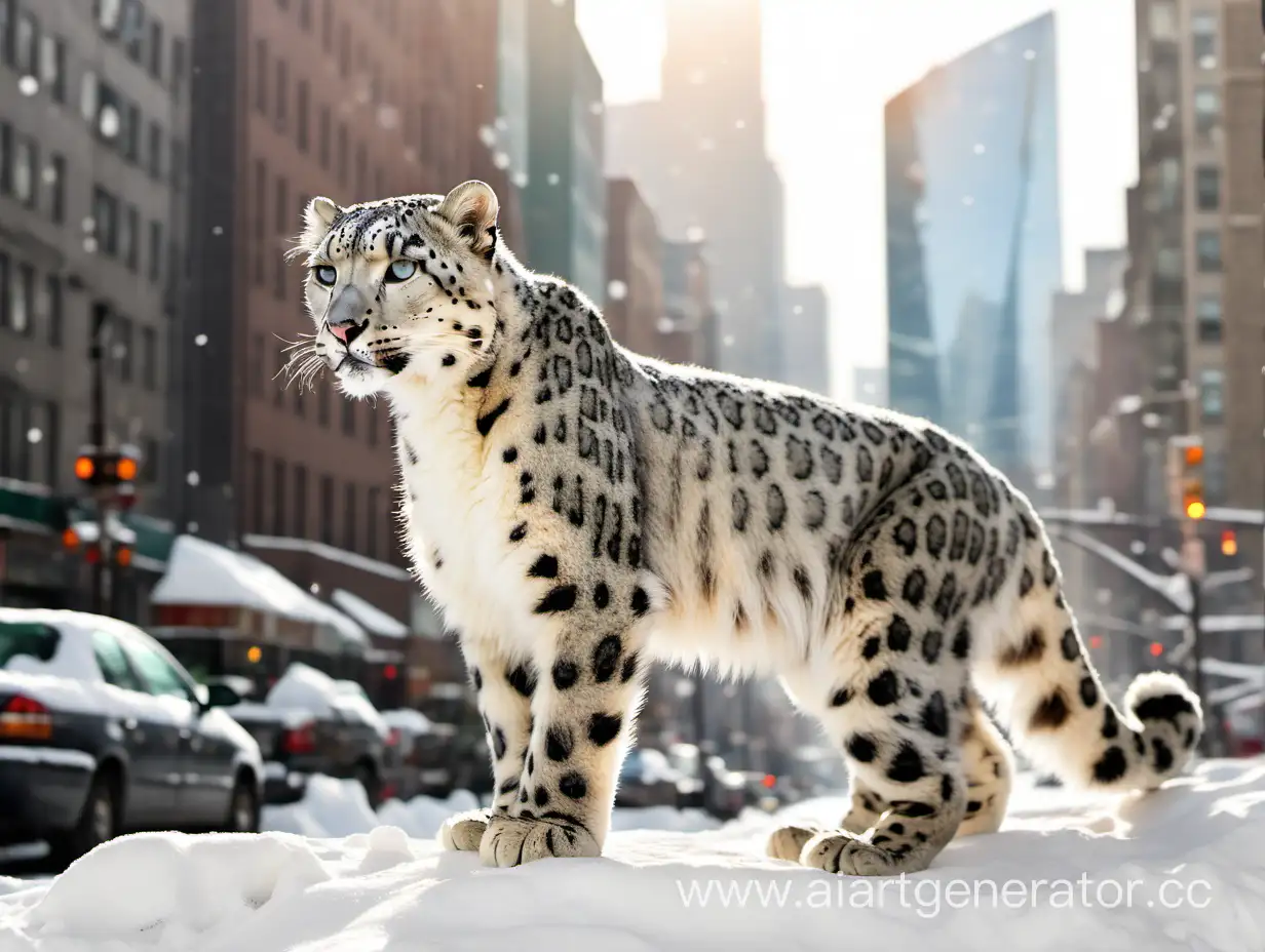 Sunny snow leopard in the city