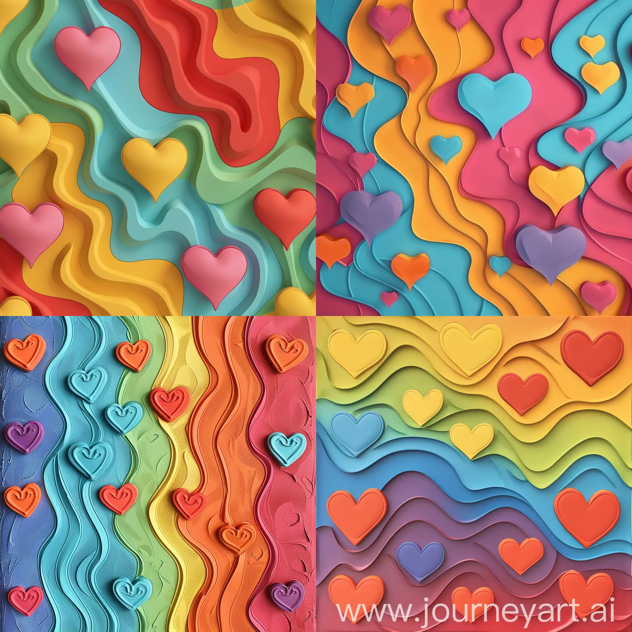 Wavy texture pattern of hearts on a blank colorful background.--ar 9:16 --style raw